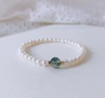 stretchy pearl moss agate ring